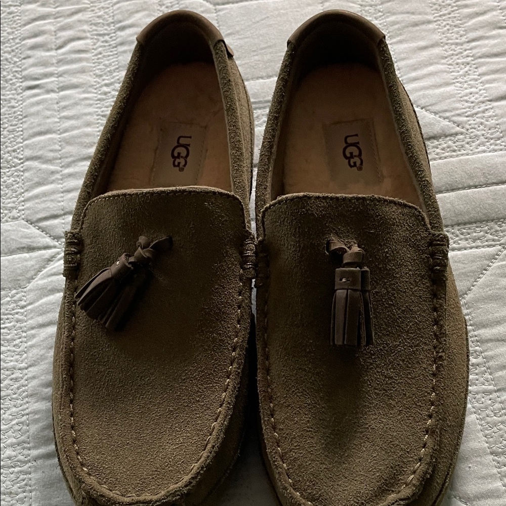 UGG Men's Olive Green Suede Tassel Slippers